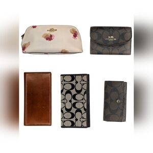 Coach Wallet Checkbook Makeup Pouch Trifold Bundle Floral Signature Canvas Lot